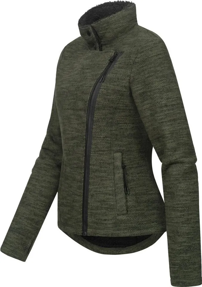 ragwear ragwear Strickfleecejacke Saskie Melange Grob gestrickte Damen-Jacke mit Teddyfell-Futter, Grau|grün, – Produktbild 3 von 4