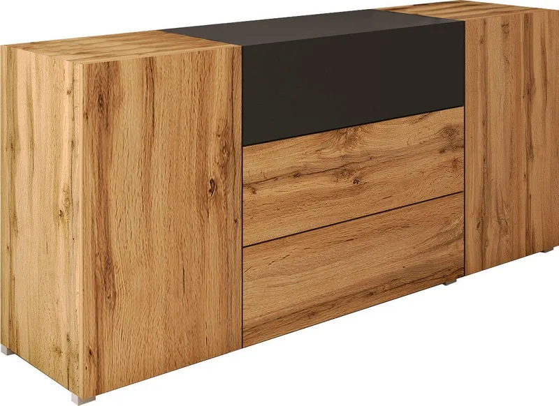 Home affaire Sideboard BERLIN, Moderne grifflose Kommode Breite 150 cm, 4 Schubkästen/ 2 Türen, Beige|schwarz, – Produktbild 2 von 5