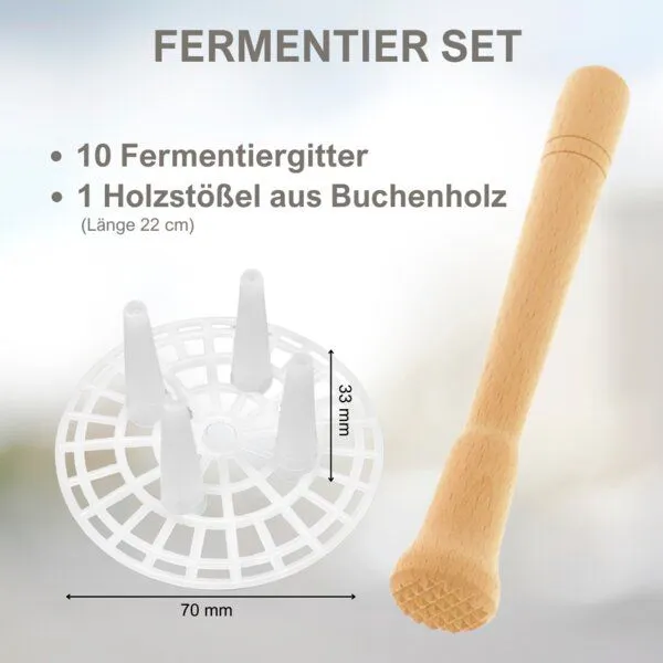 mikken mikken Fermentier Set - 10 x Fermentier Gitter mit Holzstößel – Produktbild 2 von 3