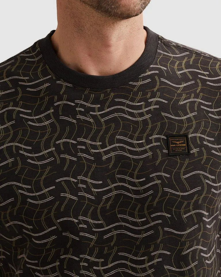 PME Legend PME Legend Kurzarmshirt Slub Jersey mit All-Over Print gemustert, mit Logo-Badge, Grün, – Produktbild 2 von 3