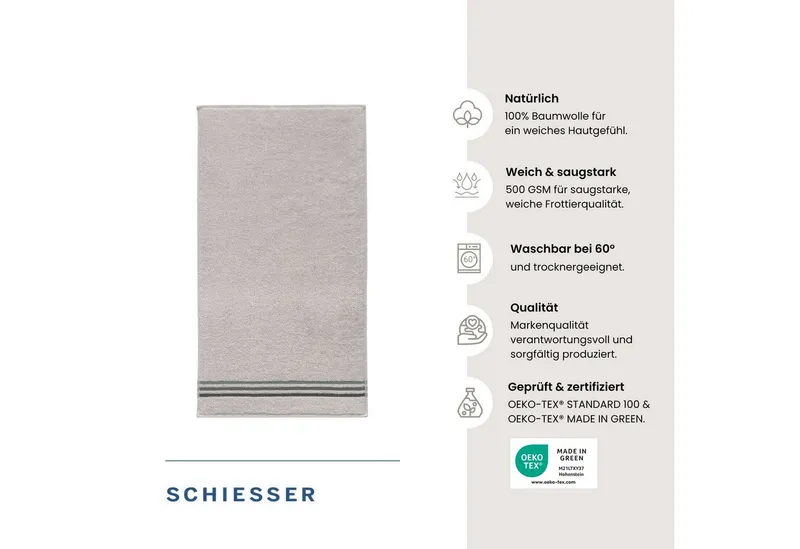 Schiesser Schiesser Gästehandtücher Skyline Color aus 100 % Baumwolle mit eleganter Streifenbordüre, Frottier (Set, 5-St), OEKO-TEX® MADE IN GREEN, Grau, – Produktbild 2 von 6
