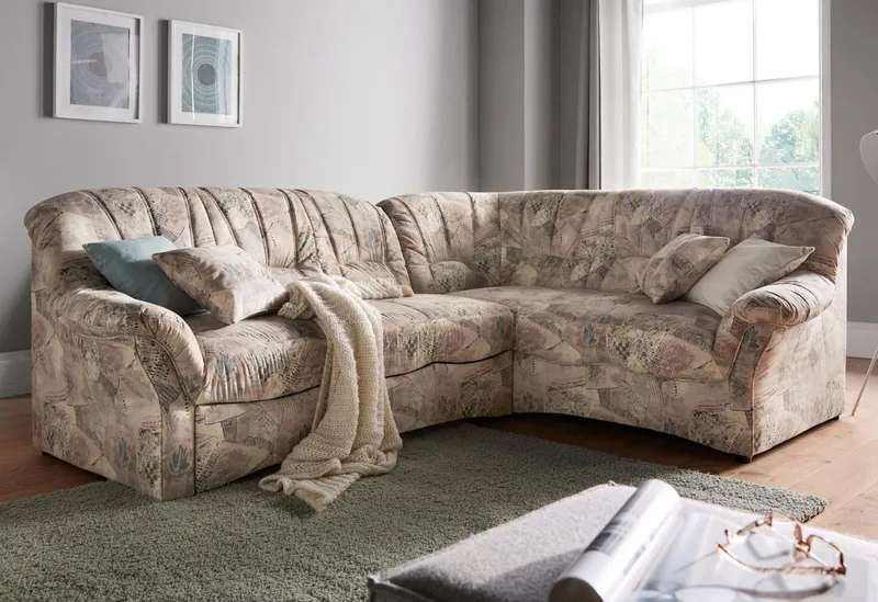 DOMO collection Ecksofa Bahia, zeitlos & elegant, Breite 256cm, bequeme Armlehnen, L-Form, Microfaser, Braun, – Produktbild 4 von 5