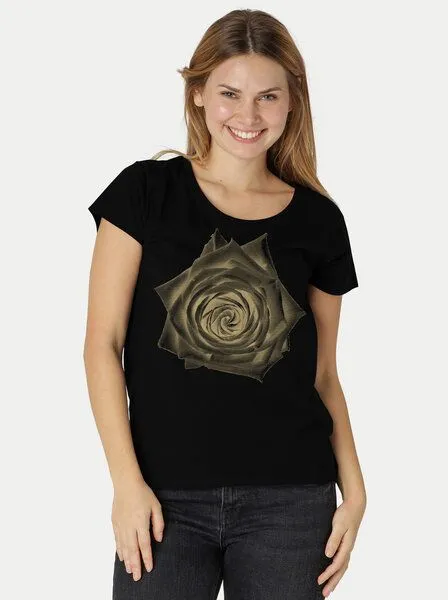 Peaces.bio - handbedruckte Biomode Peaces.bio - handbedruckte Biomode Bio-Damen-Loosefit-T-Shirt Rose, Schwarz, – Produktbild 1 von 2