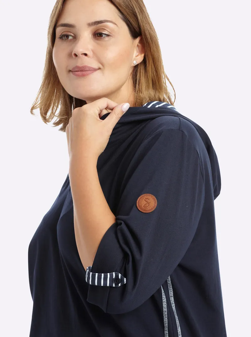 sheego Kapuzenshirt, Tiefblau, – Produktbild 1 von 2