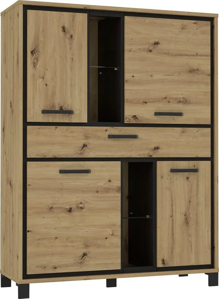 FORTE Highboard Trondheim, Höhe 161 cm, Braun|schwarz, – Produktbild 3 von 5