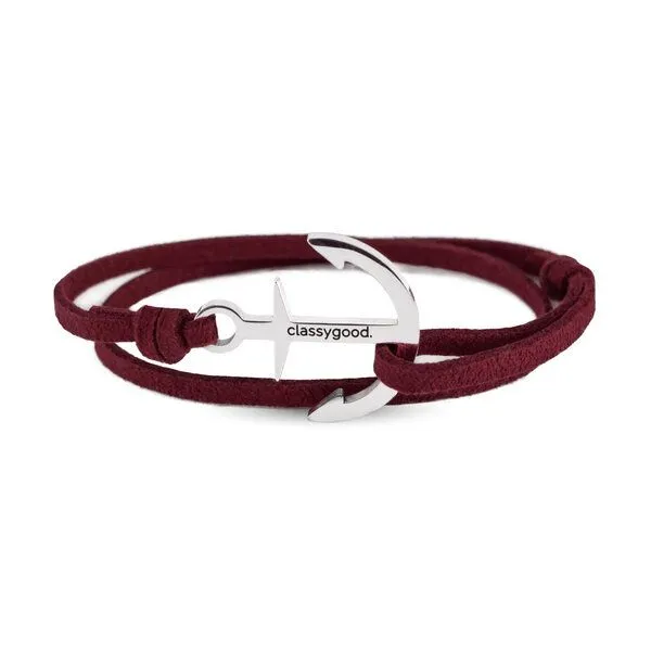 Classygood. Classygood. Anker Armband Edelstahl - Silber - Alcantara-Leder Band, Rot, – Produktbild 1 von 4
