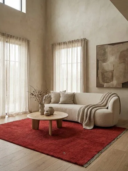 Rugtales Gabbeh Rot „Rugtales“ aus Schurwolle, 153x198 cm, Rot, – Produktbild 1 von 4