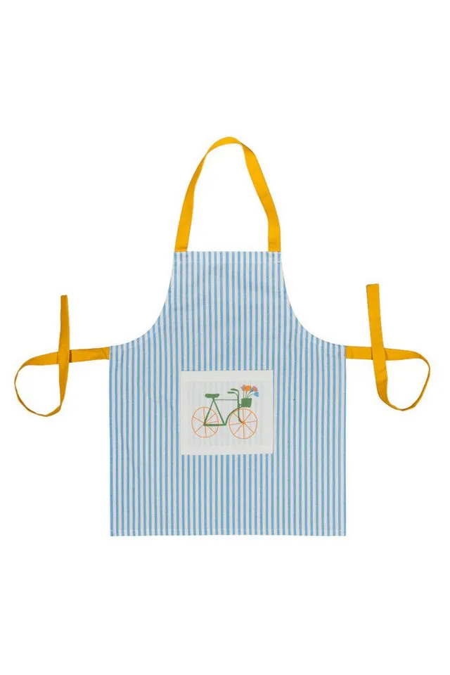 Tranquillo Tranquillo Kochschürze für Kinder VELOBLOOM 60x50cm Bio-Baumwolle Fronttasche Fahrradmotiv, (Einzelartikel), GOTS-zertifizierte Kinderschürze, pflegeleicht und robust, Blau, – Produktbild 1 von 3