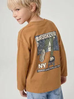 Vertbaudet Shirt Jungen Print vorn und hinten ocker – Produktbild 1 von 1