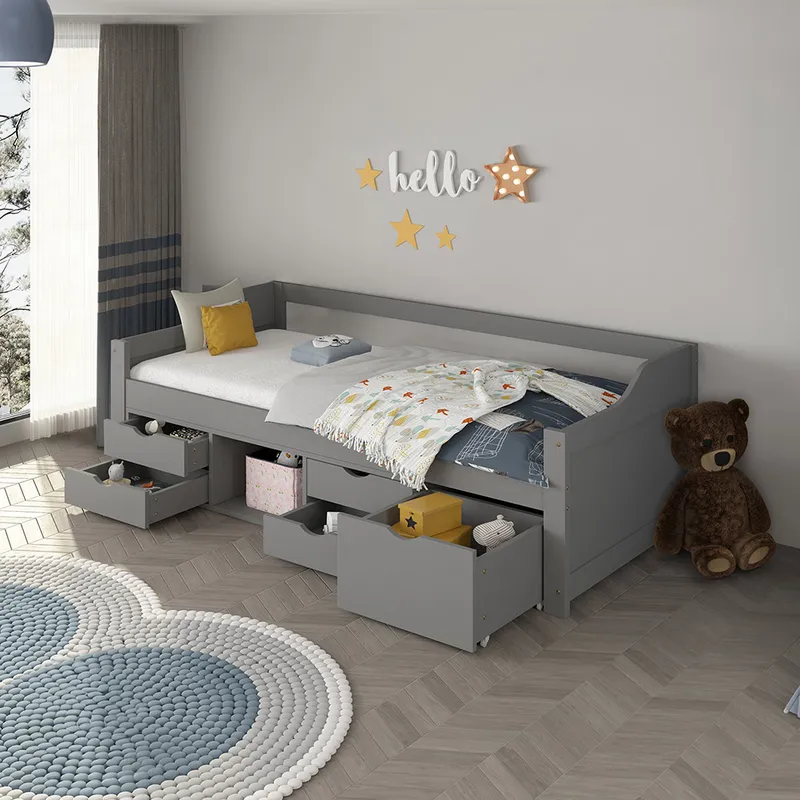 Home Deluxe Home Deluxe HOME DELUXE Kinderbett COSMOS mit Schubladen und Matratze - 90 x 200 cm Grau – Produktbild 1 von 1
