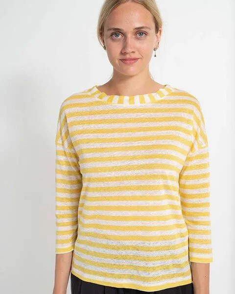 Alma & Lovis Alma & Lovis Leinenshirt im Regular-Fit aus Leinen | Leinen Ringel Shirt, Gelb, – Produktbild 1 von 3