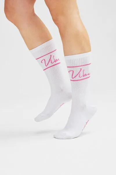 Natural Vibes Natural Vibes Vibes Socken | Bio GOTS | Tennissocken | Bunte Socken | Herren Damen Socken | Pinker Schriftzug – Produktbild 2 von 4