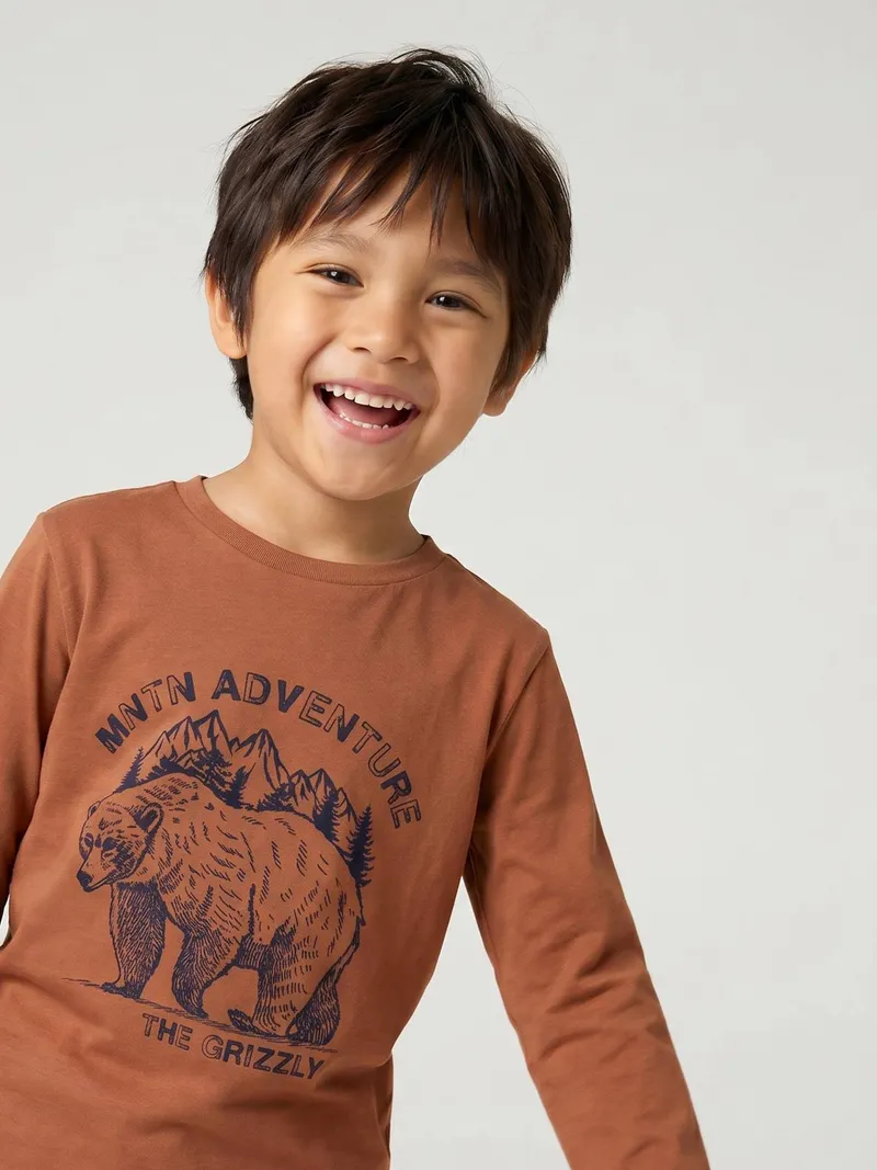 Vertbaudet Langarmshirt mit Print Jungen, Cappuccino, – Produktbild 1 von 3