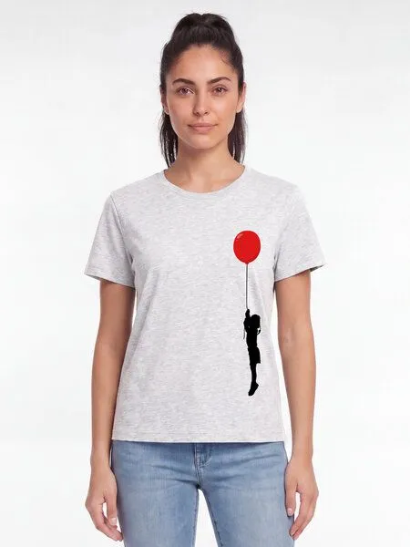 watapparel watapparel T-Shirt Frauen Mädchen mit Luftballon (print), Cool heather grey, – Produktbild 2 von 2