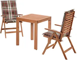 Merxx Merxx Balkonset Borkum, (5-tlg., 2x Klappsessel, inkl. Kissen, 1x Balkonausziehtisch 65(130)x65 cm), Eukalyptusholz, FSC® Mix, geeignet für 2 Personen – Produktbild 1 von 1