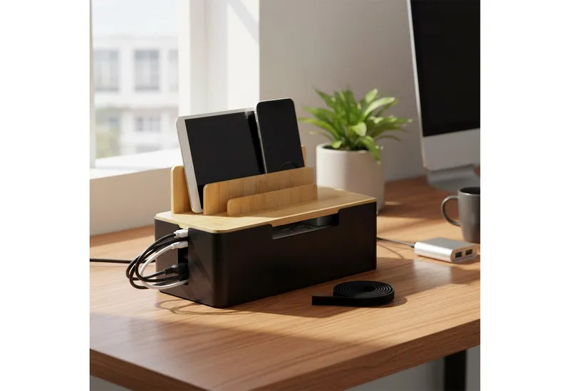 RELAXDAYS RELAXDAYS Kabelbox mit Handyhalter, (7-tlg), Braun|schwarz, – Produktbild 2 von 5