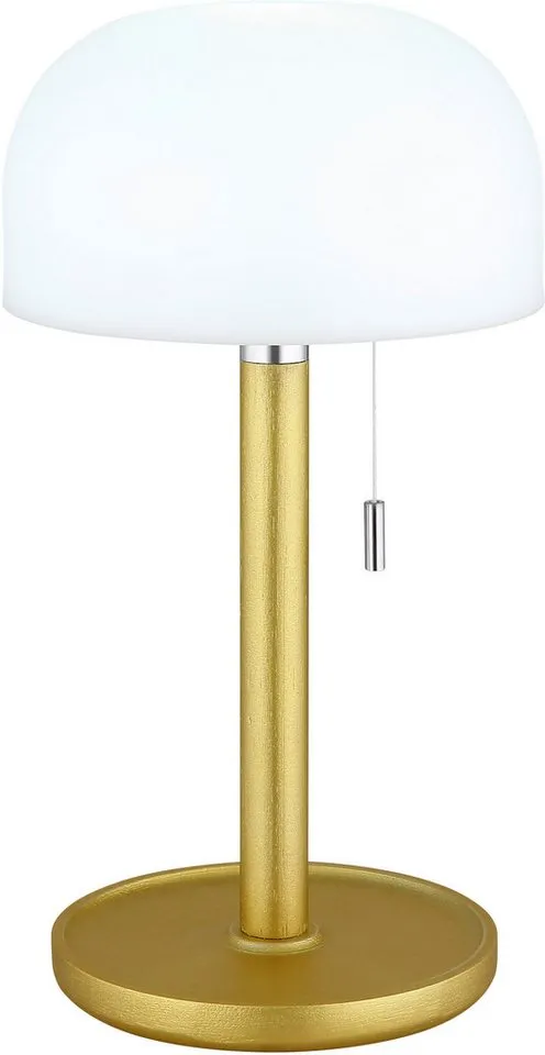 GLOBO LIGHTING LED Tischleuchte NORMAN, mehrere Helligkeitsstufen, LED fest integriert, warmweiß - kaltweiß, Akkutischleuchte auch für draußen, Zugschalter Kordel, Akkulampe, Goldfarben, – Produktbild 3 von 3