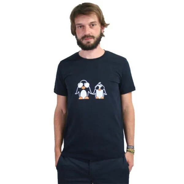 Spangeltangel Spangeltangel T-Shirt "Pinguin", Bio-Baumwolle, bedruckt, Herren, Männer, Kurzarm, Siebdruck, Schwarz, – Produktbild 1 von 1