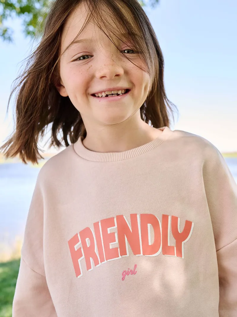 Vertbaudet Sweatshirt mit Message-Print Mädchen hell, Hellrosa, – Produktbild 2 von 4