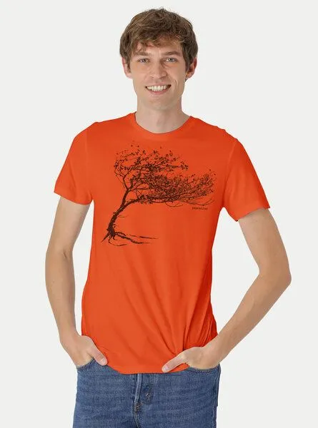 Peaces.bio - handbedruckte Biomode Peaces.bio - handbedruckte Biomode Bio-Herren-T-Shirt "Windy Tree", Orange, – Produktbild 2 von 2