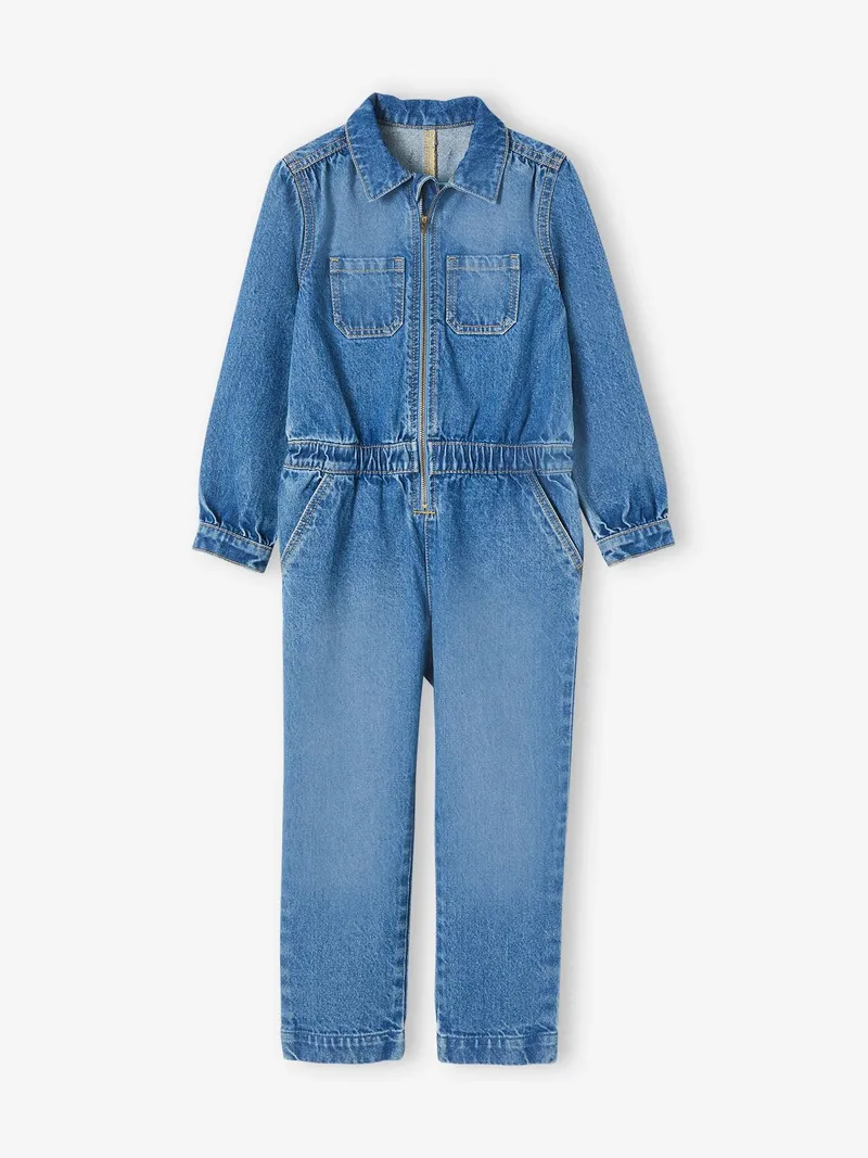 Vertbaudet Mädchen Denim-Jumpsuit, Blue stone, – Produktbild 2 von 4