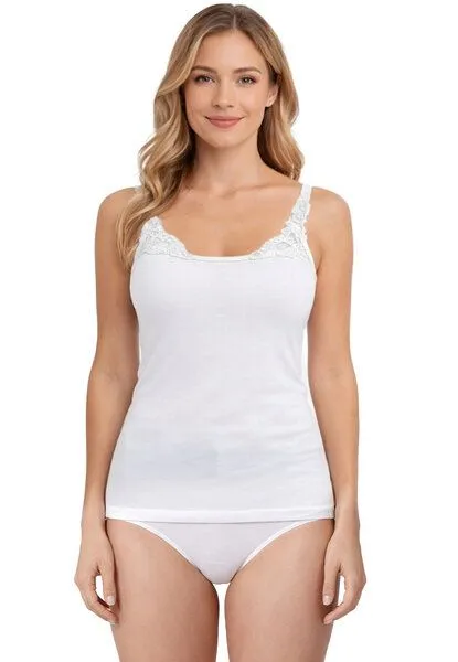 Haasis Bodywear Haasis Bodywear Damen Spitzenträger Top, Glanzeinfass, 2er Pack, Bio Baumwolle, Weiss, – Produktbild 3 von 4