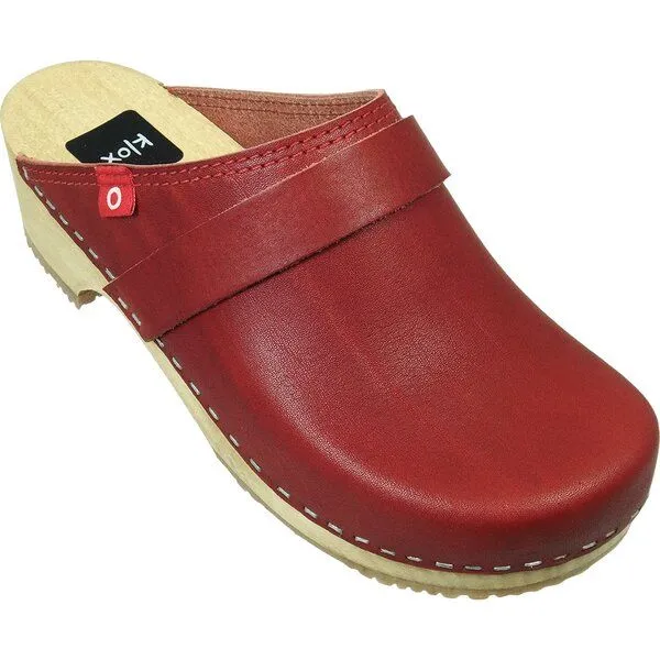 Klox Klox Original Clog - handgemachter Holzclog mit pflanzlich gegerbtem Leder, Pomegranate (rot), – Produktbild 2 von 3