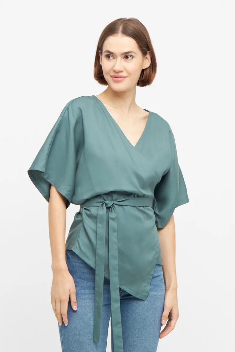 WiDDA WiDDA Damen vegan Wickelbluse Aqua Türkis, Teal, – Produktbild 1 von 2