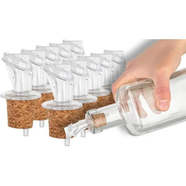 Kork-Deko Kork-Deko 10er-Pack Kunststoff-Ausgießer mit Kork-Stopfen | schmal | geeignet für Öl, Essig, Spirituosen oder Liköre – Produktbild 1 von 4