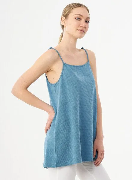 ORGANICATION ORGANICATION Top aus Bio-Baumwolle mit Strukturmuster, Petrol blue, – Produktbild 3 von 4