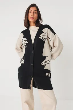 SKFK SKFK Damen vegan Strickjacke Benda Schwarz/Beige – Produktbild 1 von 1