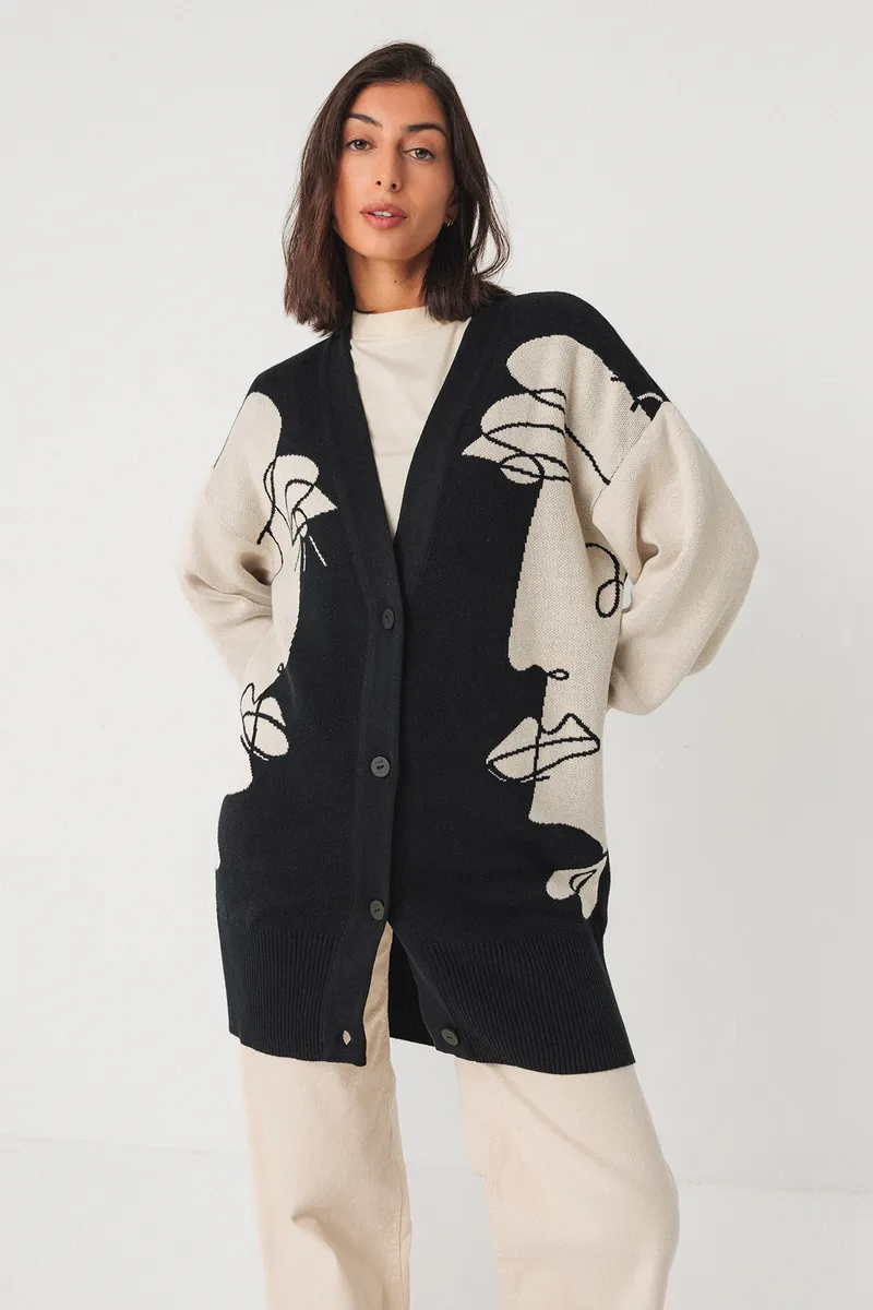 SKFK SKFK Damen vegan Strickjacke Benda Schwarz/Beige, Schwarz, – Produktbild 1 von 1