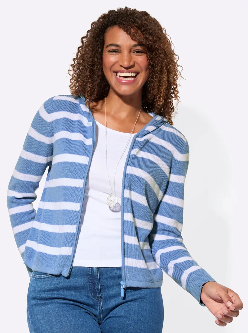 Witt Kapuzenstrickjacke, Himmelblau-weiß-gestreift, – Produktbild 2 von 2