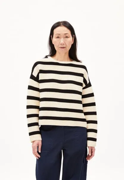 ARMEDANGELS ARMEDANGELS MERINAA STRIPED - Damen Pullover Loose Fit aus Bio-Baumwolle, Oatmilk-black, – Produktbild 1 von 4