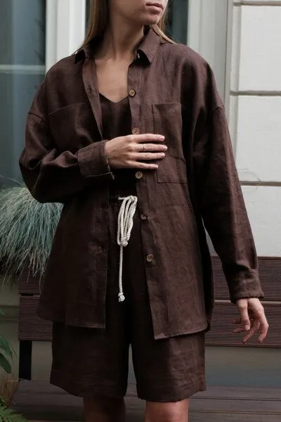 gust. gust. Damen Oversized Hemdbluse aus Leinen - Oversized linen shirt - 100% Bio-Leinen, Brown (braun), – Produktbild 1 von 4