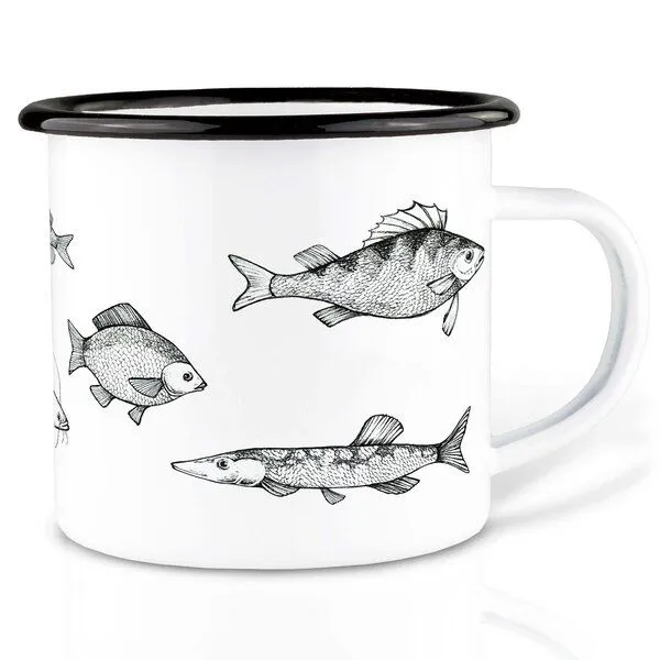 LIGARTI Emailletasse »Süßwasserfische« von LIGARTI | 300 oder 500 ml | handveredelt in Deutschland | Cup, Kaffeetasse, Emaillebecher, Camping Becher – Produktbild 1 von 1