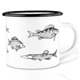 LIGARTI Emailletasse »Süßwasserfische« von LIGARTI | 300 oder 500 ml | handveredelt in Deutschland | Cup, Kaffeetasse, Emaillebecher, Camping Becher – Produktbild 1 von 1