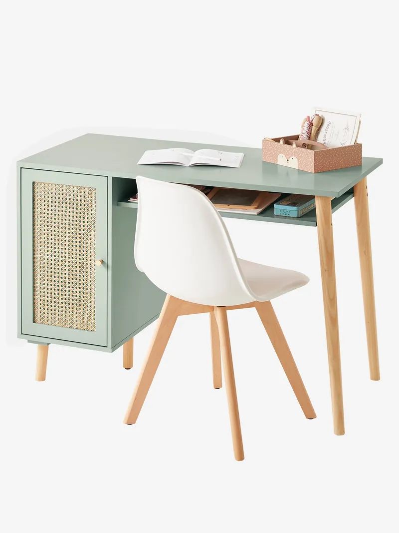 Vertbaudet Kinderschreibtisch POESIE mit Rattan, Grün/braun, – Produktbild 3 von 4