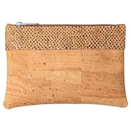 Kork-Deko Kork-Deko Kleine Kork-Tasche / kleine Clutch / Etui / großes Portemonnaie, beige mit Snake Print-Absetzung – Produktbild 1 von 1