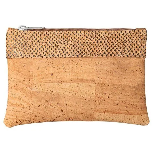 Kork-Deko Kork-Deko Kleine Kork-Tasche / kleine Clutch / Etui / großes Portemonnaie, beige mit Snake Print-Absetzung, Braun, – Produktbild 1 von 4