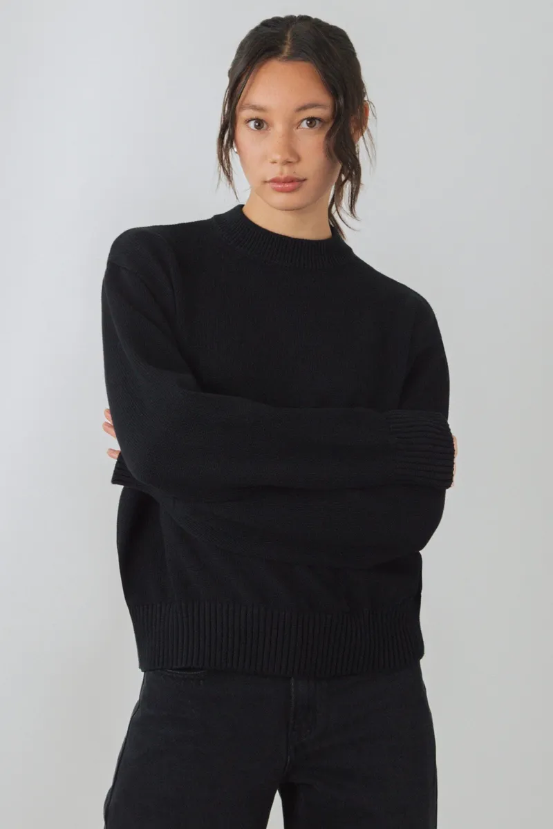 Honest Basics Honest Basics Damen vegan Pullover Rundhalsausschnitt Schwarz, Schwarz, – Produktbild 2 von 2