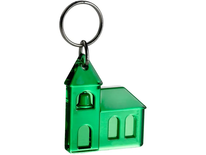 Schlüsselanhänger "Kirche" inkl. 1-farbigem Aufdruck, Grün transparent, – Produktbild 1 von 1