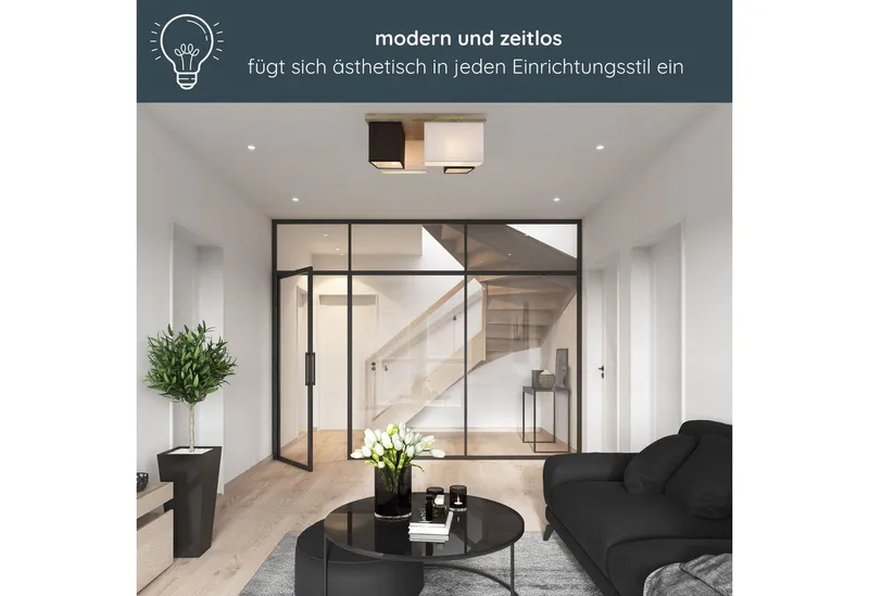 MeLiTec LED Deckenleuchte Paloma D129 Holz, Holz Deckenleuchte Paloma D129, Schwarz, – Produktbild 4 von 5