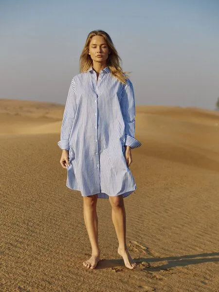 WOTE WOTE Hemdblusenkleid aus Organic Cotton, Blau-weiß, – Produktbild 2 von 4
