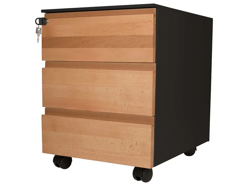 Memo Memo Rollcontainer "CONTACT" 3 SL, soft close, Buche geölt, B42xT53,3xH55 cm, Schwarz, – Produktbild 1 von 1