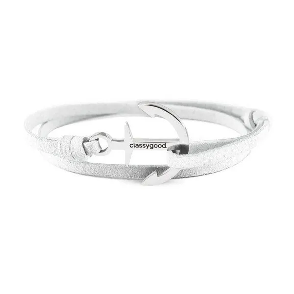 Classygood. Classygood. Anker Armband Edelstahl - Silber - Alcantara-Leder Band, Weiss, – Produktbild 1 von 4