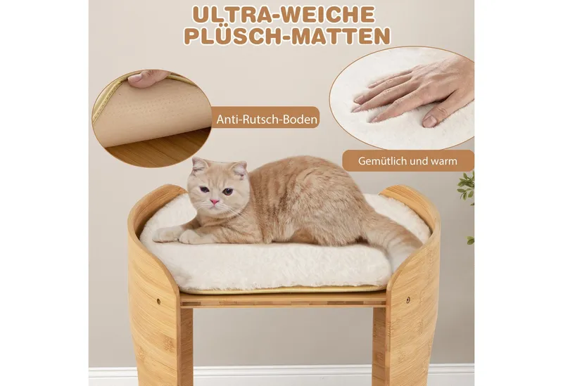 COSTWAY COSTWAY Tierbett, 2 Etagen Katzenhaus, mit 2 Betten, aus Bambus – Produktbild 4 von 5