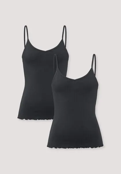 hessnatur hessnatur Spaghetti-Top V-Neck Fitted 2er-Set PURE NATURE aus reiner Bio-Baumwolle, Schwarz, – Produktbild 3 von 4