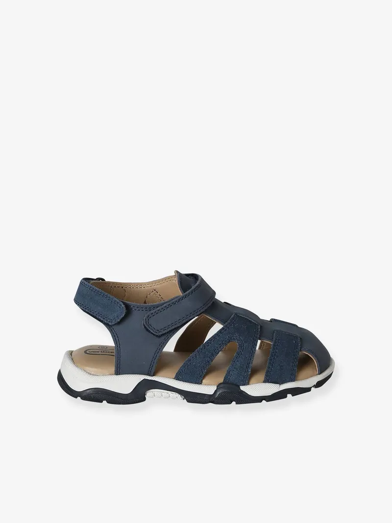 Vertbaudet Kinder Leder-Sandalen mit 2 Klettriemchen und Anziehtrick set, Set blau, – Produktbild 2 von 4