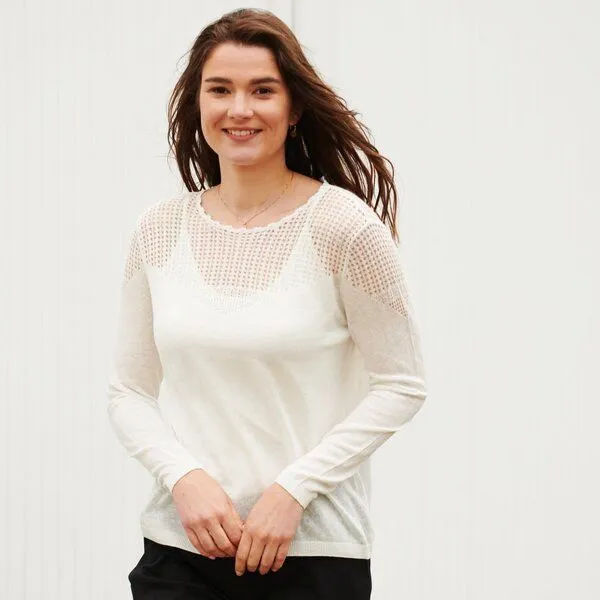 Kokon Zwo Kokon Zwo Pullover mit transparenter Strickstruktur 55% Leinen, 45% Baumwolle (kbA), Weiß, – Produktbild 1 von 1